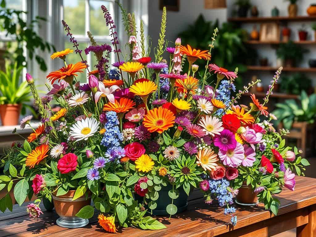 Blumenarrangements und Pflanzen für lebendige Dekoration Blumenarrangements und Pflanzen für lebendige Dekoration